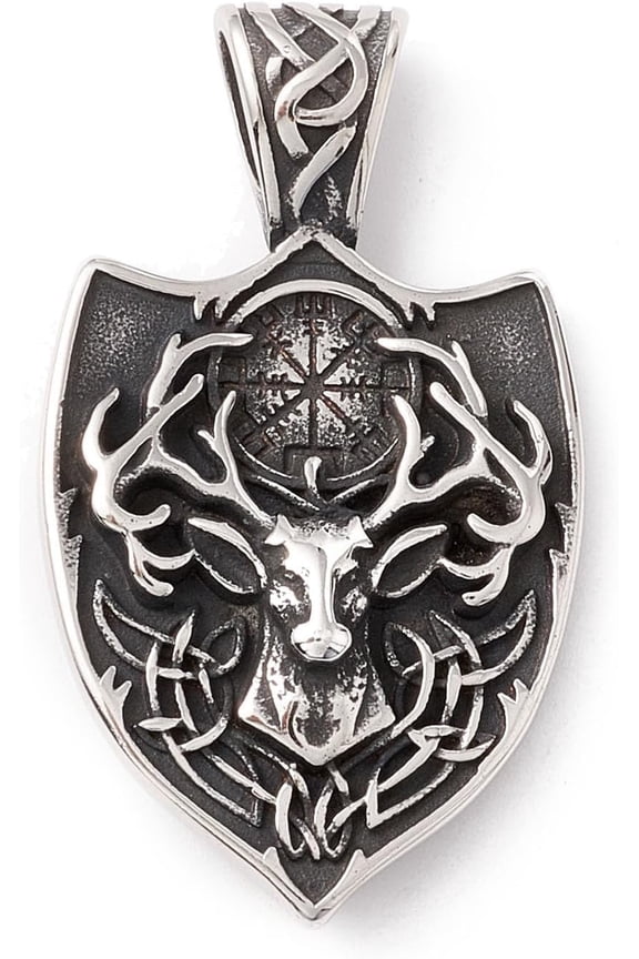 1Pcs Shield Pendant Tibetan Style 304 Stainless Steel Pendants Silver DIY