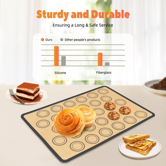 1Pcs Silicone Baking Mat, Reusable & Nonstick Bakeware Mat, Baking Mat for Macarons, Cookies, Pastries, Bread, Meat, 16.5Inch, Easy to Clean