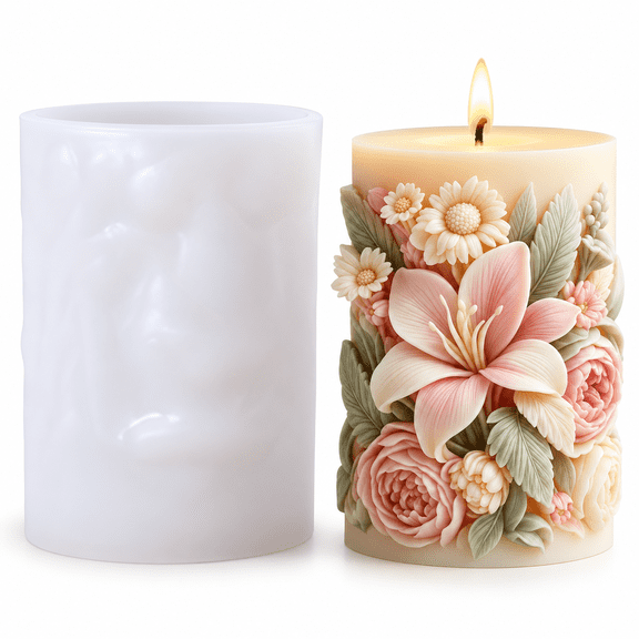1Pcs Silicone Candle Mold, Resin Molds with Intricate Lily Flower Design, Suitable for DIY Scented Candles, Handmade Soaps, Home Decor Crafts, Wax Molds, Complex Pattern Mold