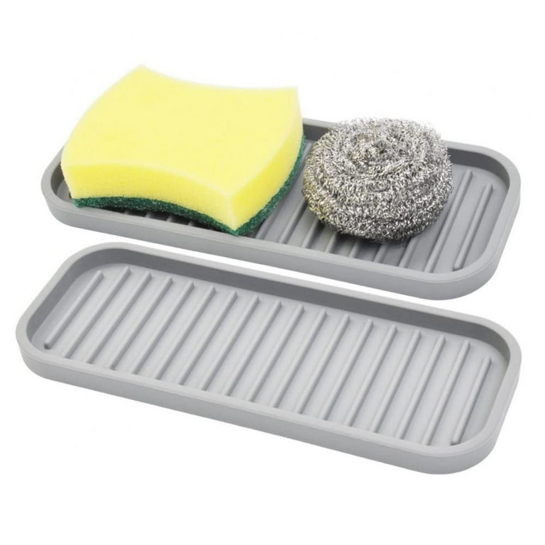 Kitchen Sink Storage Tray,Silicone Sink Faucet Mat Self-Draining,Multi  Functional Sink Holder Tray for Soap Sponge Scrubber,14 x 5.8 inch