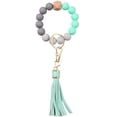thumbnail image 1 of 1Pcs Silicone Round Beaded Keychain Wristlet with Alloy Keychain Clasps Finding and PU Leather Tassel Aquamarine 23cm, 1 of 5