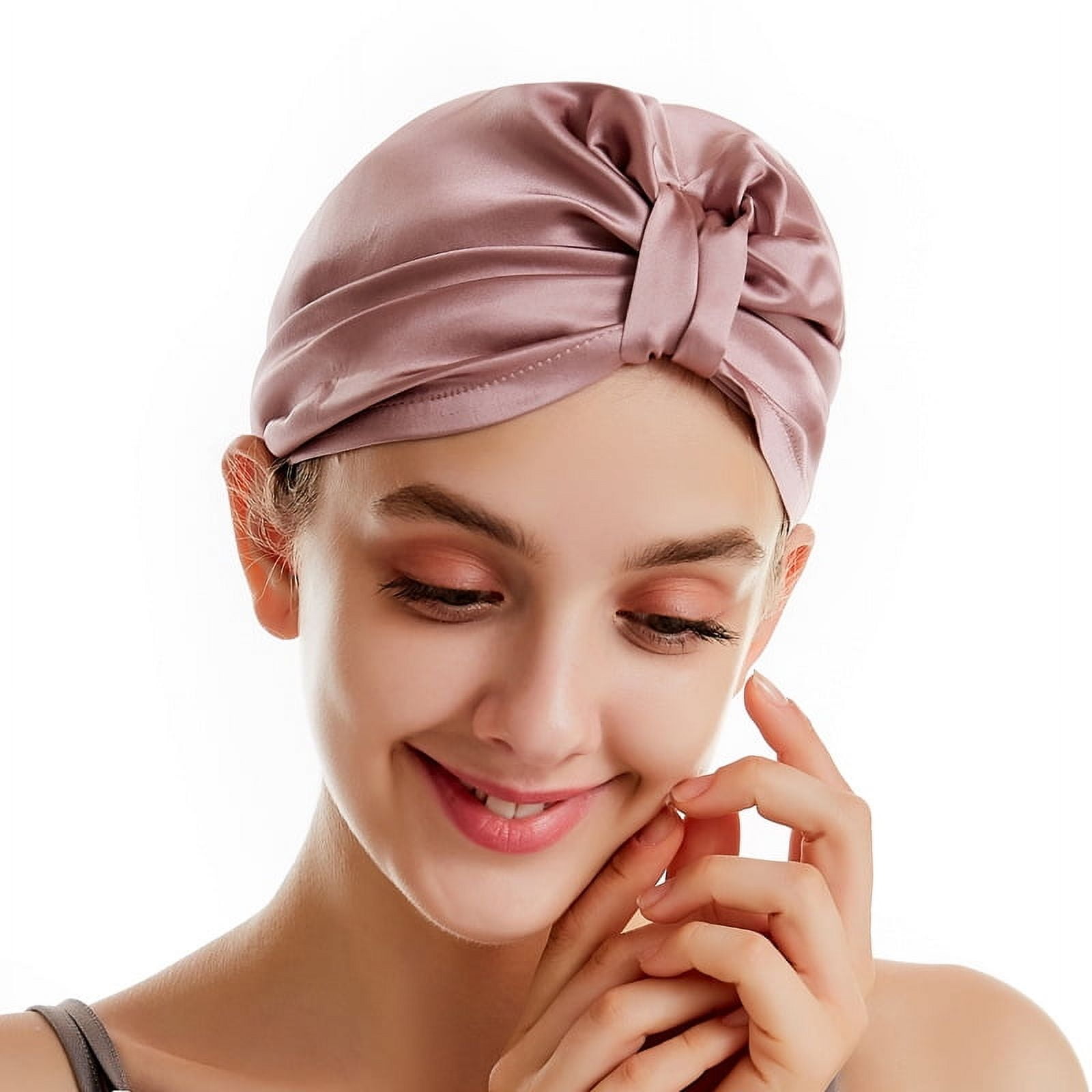1Pcs Silk Sleep Cap for Women Hair Care,Natural Silk Night Bonnet with Elastic Stay On Head, Classic Pleated