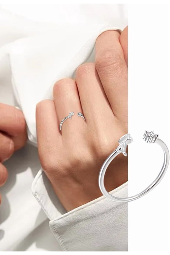 1Pcs Silver Letter A-Z Open Signet Ring for Women Brass Rhinestone Open Cuff Rings for Gifts Silver