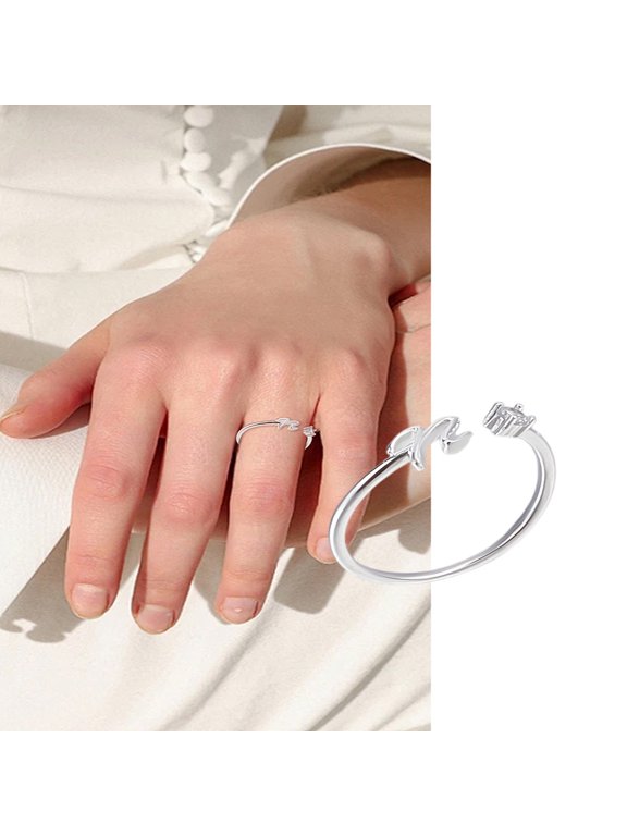1Pcs Silver Letter A-Z Open Signet Ring for Women Brass Rhinestone Open Cuff Rings for Women Personalized Jewelry Gifts DIY Letter N