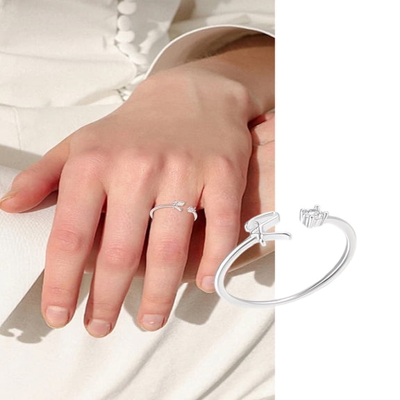 1Pcs Silver Letter A-Z Open Signet Ring for Women Brass Rhinestone Open Cuff Rings for Women Personalized Jewelry Gifts DIY Letter R