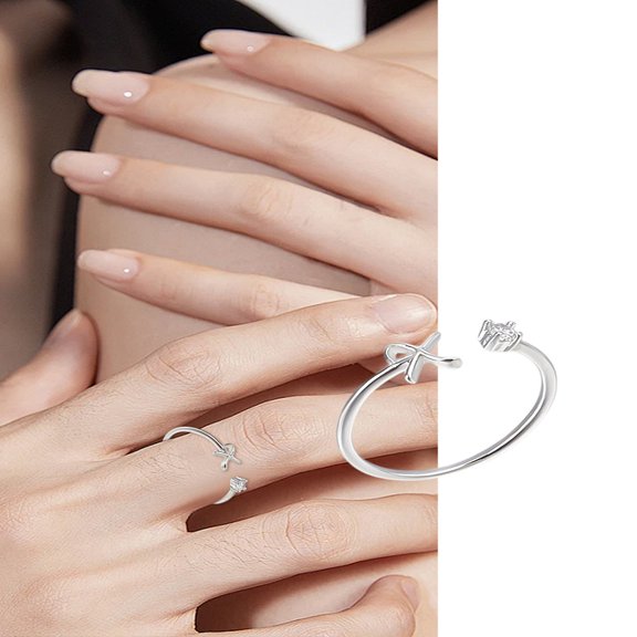 1Pcs Silver Letter A-Z Open Signet Ring for Women Brass Rhinestone Open Cuff Rings for Women Personalized Jewelry Gifts DIY1set