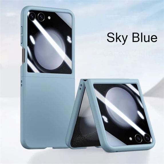 1Pcs Slim Protective Full Cover with Temepered Glass Film PC TPU For Z Flip 5 Case Mobile Phone Protector Phone Cover SKY BLUE