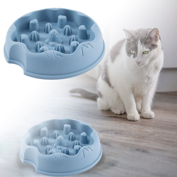 1Pcs Slow Feeder Dog Bowls Small Breed Puzzle Dish, Kitty Slow Feeder Bowl for Cats & Small Dogs, Dog Food Dish for Wet or Dry Food, Non- BPA-Free for Indoor Floor Feeding 7.9x2 Inch Blue