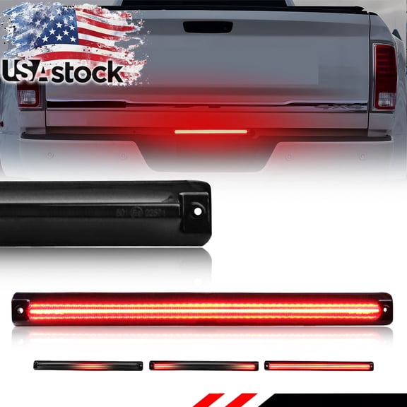 1Pcs Smoked Lens Rear Bumper Tailgate Tail Light 3rd Third Brake Light Red LED For 2006 2007 2008 2009 2010 2011 2012 2013 2014 2015 2016 2017 2018 Dodge Ram 2500 3500 Dually DRW (Dual Rear Wheel)