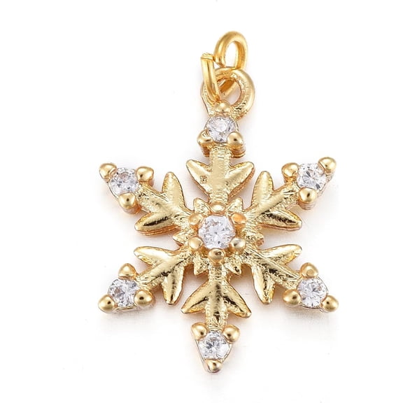 1Pcs Snowflake Pendants Brass Micro Pave Clear Cubic Zirconia Pendants with Jump Rings Real 18K Gold Plated