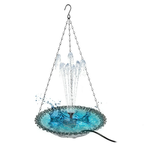 1Pcs Solar Birds Bath - 18"x9.25" - Solar Powered Floating Fountain with 4 Nozzles, Hanging Feeder for Outdoor Garden Decor, Attracts Birds to Patio & Yard