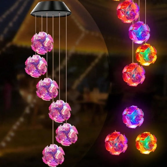 1Pcs Solar Wind Chimes Light, 6LED Color Changing Solar Wind Chime Light, Waterproof Romantic Solar Powered Embroidered Ball Flower Lights, Home, Yard, Balcony, Outdoor Garden Decoration
