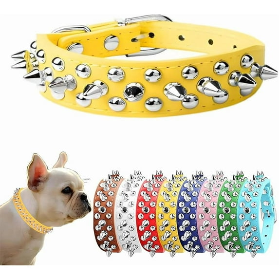 1Pcs Spiked Dog Collar, Female Studded Dog Collar PU Leather Mushrooms Rivet Spike Puppy Collars Adjustable for XXS XS Small Medium Large Dogs and Cats