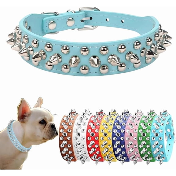 1Pcs Spiked Dog Collar, Female Studded Dog Collar PU Leather Mushrooms Rivet Spike Puppy Collars Adjustable for XXS XS Small Medium Large Dogs and Cats