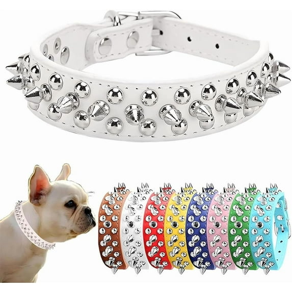 1Pcs Spiked Dog Collar, Female Studded Dog Collar PU Leather Mushrooms Rivet Spike Puppy Collars Adjustable for XXS XS Small Medium Large Dogs and Cats