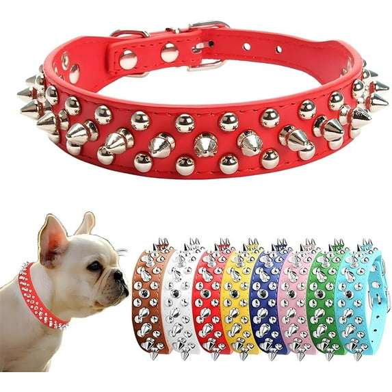 1Pcs Spiked Dog Collar, Female Studded Dog Collar PU Leather Mushrooms Rivet Spike Puppy Collars Adjustable for XXS XS Small Medium Large Dogs and Cats