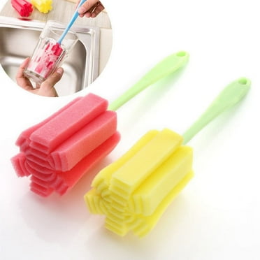 1Pcs Sponge Cleaning Brush Long Plastic Handle Feeding Bottle Milk Bottle Cleaner Cup Cleaning Brush for Glass Winebottle Coffee Tea Glasses Pot Water Bottle,Random Color
