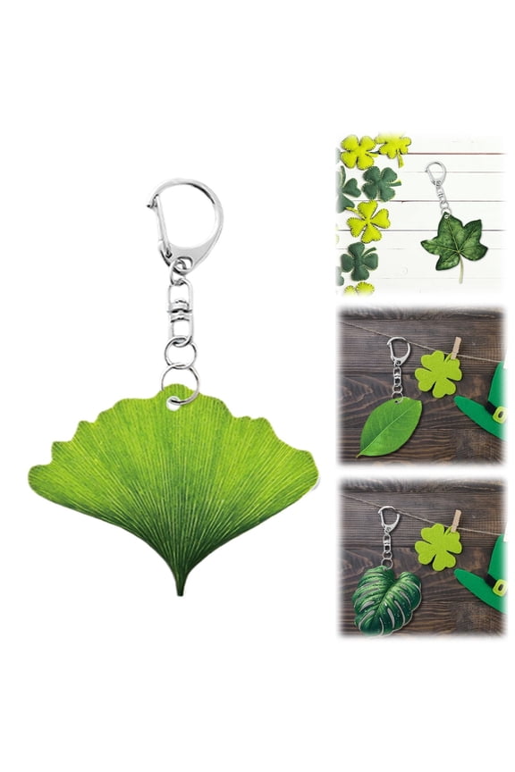 1Pcs St. Patrick's Day Green Ginkgo Leaf Acrylic Keychain - 3.19in 2D Plant Pendant for Car Interior, Home Decor & Lucky Irish Holiday Gift (B)