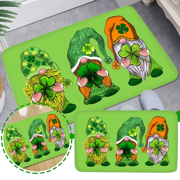 1Pcs St Patricks Day Bathroom Rugs, Non-Slip Absorbent Gnome Bath Mat, Green Gnome Entrance Door Mat for St Patricks Decor, 40*60cm/15.75*23.62Inch (D)