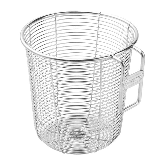 1Pcs Stainless Steel Deep Fry Basket with Handle, Round Wire French Fries Food Frying Strainer, Multipurpose Portable Noodle Colander for Dumplings Pasta Cooking Kitchen Use Silver 3.9 Inch