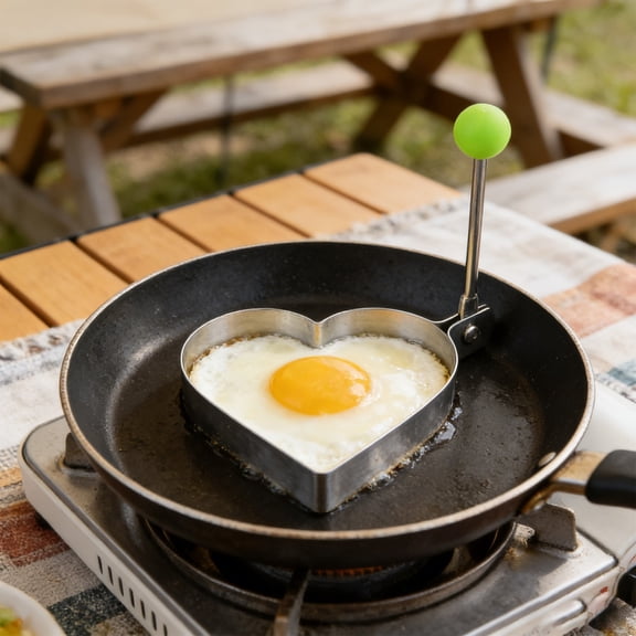 1Pcs Stainless Steel Heart Egg Ring Mold with Heat-Resistant Handle, 4.21" Non-Stick Fried Egg Shaper for Valentine’s Day & Romantic Breakfasts