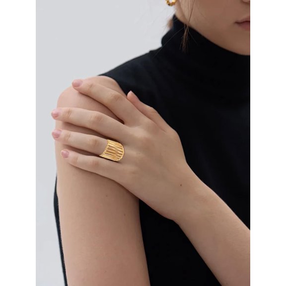 1Pcs Stainless Steel Hollow Cuff Rings Golden Stackable Rings Adjustable Jewelry Accessories for Women Birthday Festival Elegant Gifts Personalized Jewelry 25.5mm for DIY Golden