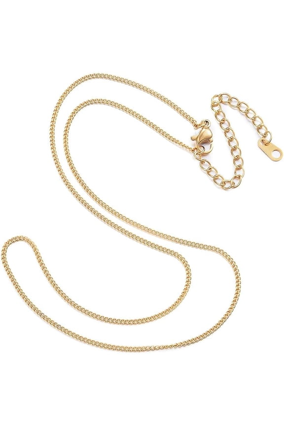 1Pcs Stainless Steel Necklaces Men's Choker Necklace Hip Hop Neck Chains Link for Men Curb Chain Necklaces Golden 16.14 inch for diy