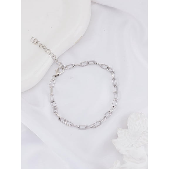 1Pcs Stainless Steel Paperclip Chain Bracelets Stainless Steel Color Rectangle Paperclip Link Chain Stackable Link Bracelet for Women Bracelet Jewelry Making 7-1/4 inch(18.25cm)