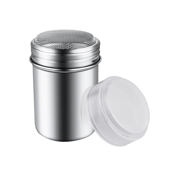 1Pcs Stainless Steel Powder Sugar Shaker Duster with Lid, Fine Mesh Shaker Powder Cans, Powdered Sugar Shaker Duster with Handle for baking soda Cocoa Cornstarch Coffee Flour