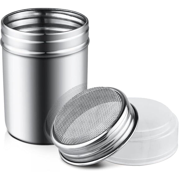 1Pcs Stainless Steel Powder Sugar Shaker Duster with Lid, Fine Mesh Shaker Powder Cans for baking soda Cocoa Cornstarch Coffee Flour