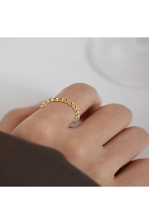 1Pcs Stainless Steel Twist Finger Rings Golden weave Wire Rope Ring Jewelry Accessory