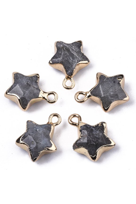 1Pcs Star Natural Labradorite Pendants Pendant Necklace with Light Gold Plated Edge and Brass Loop Faceted Gemstone Pendant