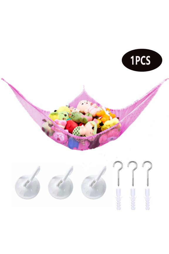 1Pcs Stuffed Animal Storage Net,83*59*59in Toy Organizer Hammock 7mm Mesh Toy Net(Pink)