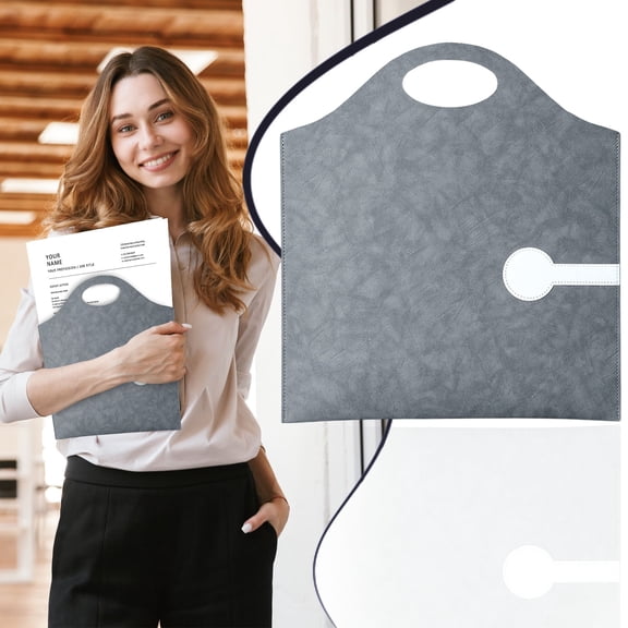 1Pcs Stylish Leather File Organizer Bag, 32x35.5cm/12.6x13.98in Grey A4 Waterproof Document Holder with Hand Carry Design