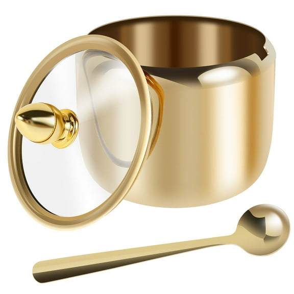1Pcs Sugar Bowl, Stainless Steel Sugar Bowl with Lid and Spoon (500 Milliliter) Sugar Container for Kitchen, Silver