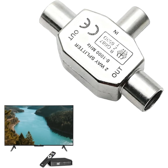 1Pcs TV Aerial Coax Splitter, 2 Way 1 Male to 2 Female TV Aerial Splitter, Digital Signal Antenna Splitters - Shielded Metal Housing