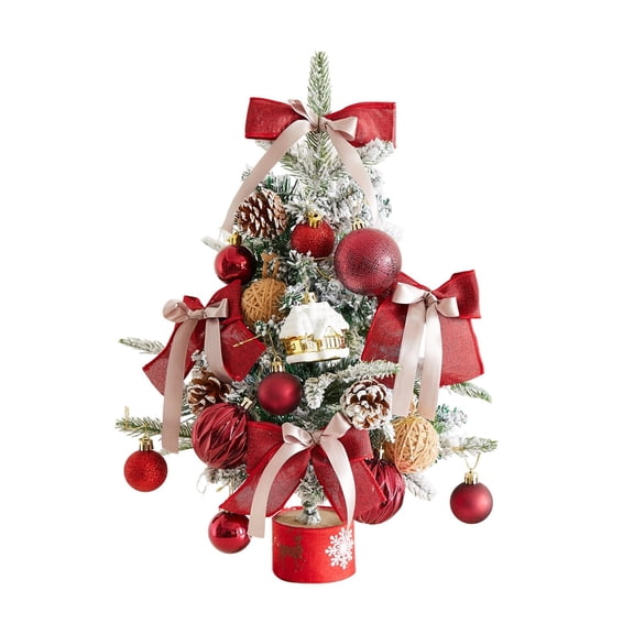 1Pcs Tabletop Christmas Tree Small Artificial Mini Xmas Tree, DIY Holiday Decor Set with Gingerbread Man Tag & Ornament Ball, Compact Tree for Home Party Desk Mantel Display 19.7 Inch Red