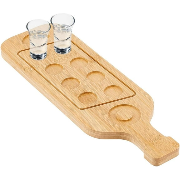 1Pcs Tequila Shot Board Shot Glass Holder Display with 8 Shot Glasses Wine Glass Holder Wooden Glass Cup Serving Trays for Restaurant Bar Kitchen Party Family Gathering
