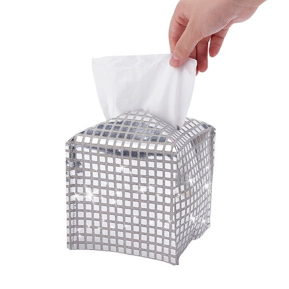 1Pcs Tissue Box Cover Glitter Silver Square Bling Paper Holder Imitation Leather Disco Ball Tissue Box Cover Sparkle Tissues Boxes