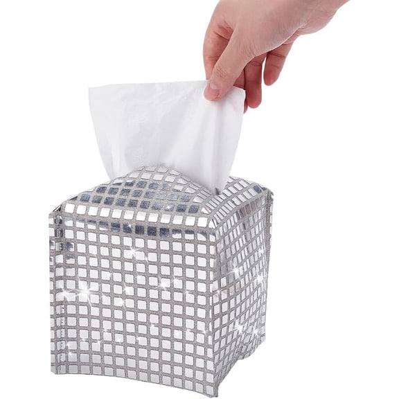 1Pcs Tissue Box Cover Glitter Silver Square Bling Paper Holder Imitation Leather Disco Ball Tissue Box Cover Sparkle