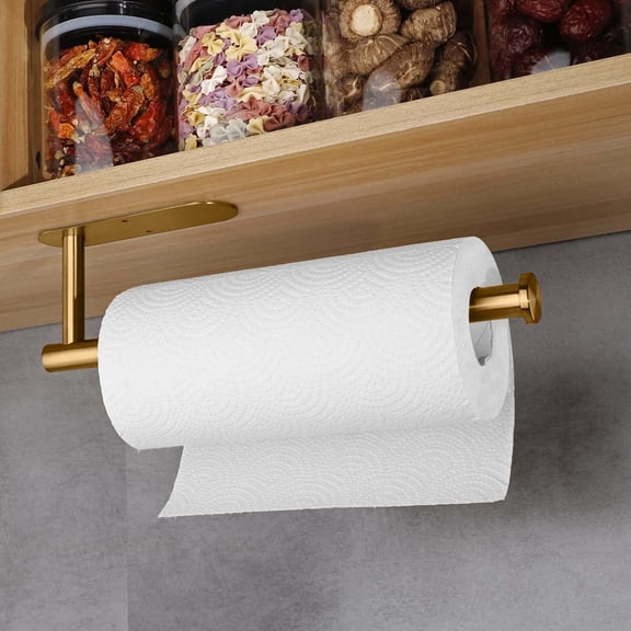 1Pcs Toilet Paper Holder Self Adhesive, Premium Thicken SUS304 Stainless Steel Rustproof Adhesive Toilet Roll Holder no Drilling for Bathroom, Kitchen, Washroom, C-Golden (Brushed Nickel)
