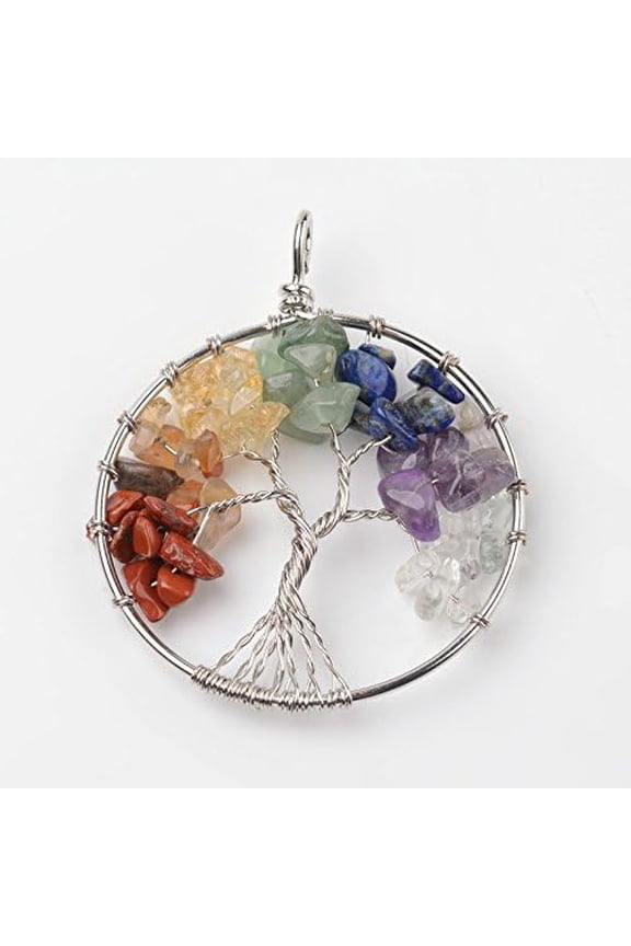 1Pcs Tree of Life Mixed Stone Big Pendants Pendant Necklace with Brass Findings Platinum Gemstone Charms Pendants for Necklace Bracelet Jewelry Making DIY Craft Making