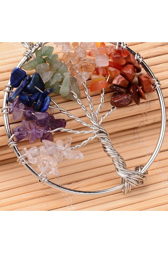 1Pcs Tree of Life Natural Gemstone Big Pendants Pendant Necklace with Platinum Plated Brass Findings Flat Round with Tree of Life Gemstone Pendant for Jewelry Making for DIY