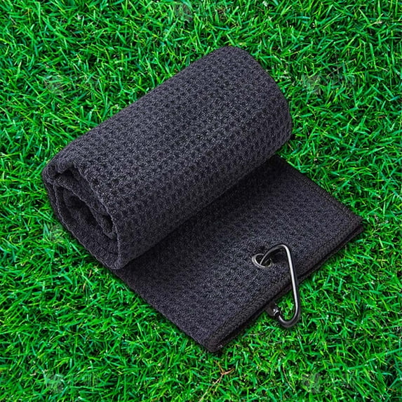 1Pcs Tri-fold Golf Towels Absorbent Cleaning Towels Microfiber Waffle Pattern with Carabiner Clip for Hanging on Golf Club Bag(15.74x15.74in)