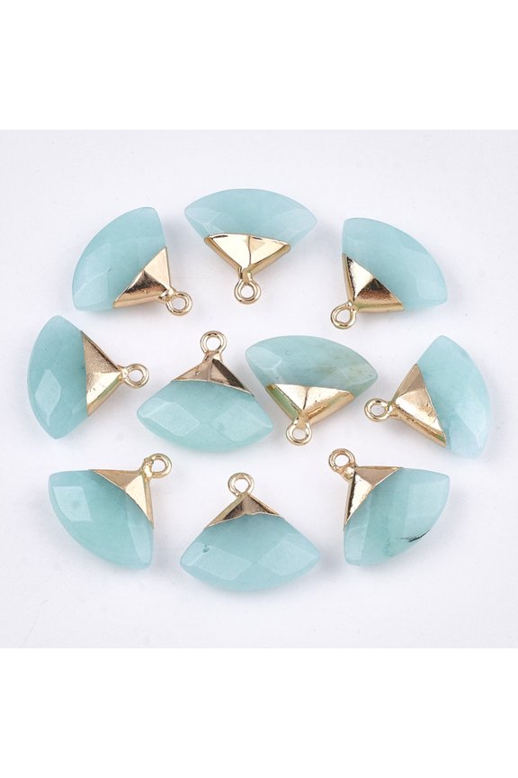 1Pcs Triangle Electroplate White Jade Pendants Faceted Dyed Pendant Ornament Golden Triangle Stone Charms
