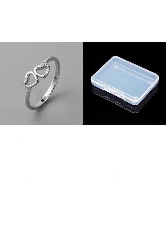 1Pcs Two Heart Brass Finger Rings Double Heart Hollow Out Rings for Women Birthday Personalized Jewelry 1.5~6.5mm gray