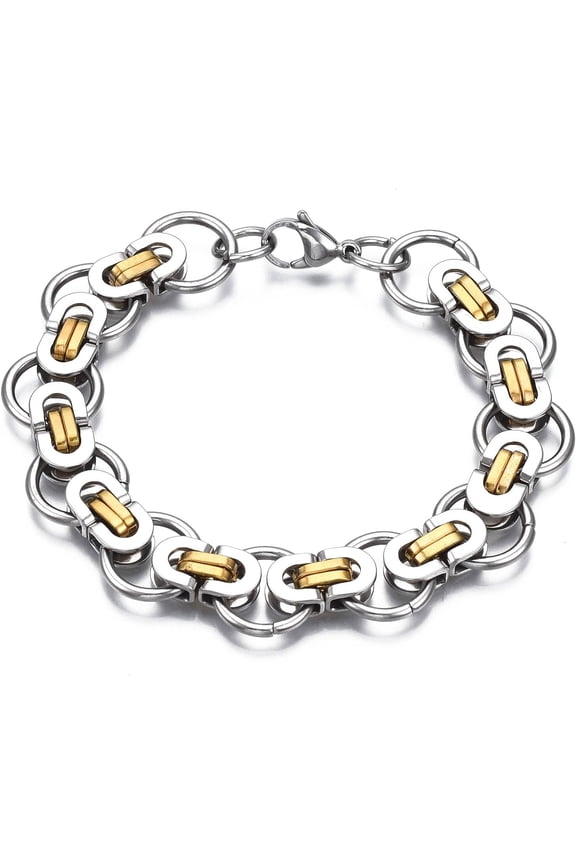 1Pcs Two Tone 201 Stainless Steel Byzantine Chain Bracelets Chainmaille Weaves Jewelry Real 18K Gold Plated Bracelets for Necklace Bracelet Jewelry Making 8-1/4 inch(21cm)