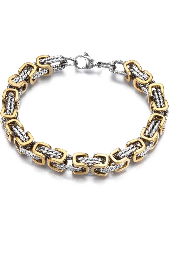 1Pcs Two Tone 201 Stainless Steel Chain Bracelets Chainmaille Weaves Jewelry Real 18K Gold Plated Metal Bracelets