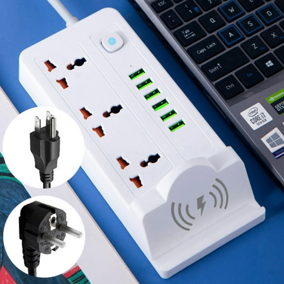 1Pcs USB Charging Station under $5! Yannianjz Power Strip, US Standard 110V with 6 USB Ports and 2M Extension Cord, Multi Port Surge Protector with Wireless Charging for Home and Office