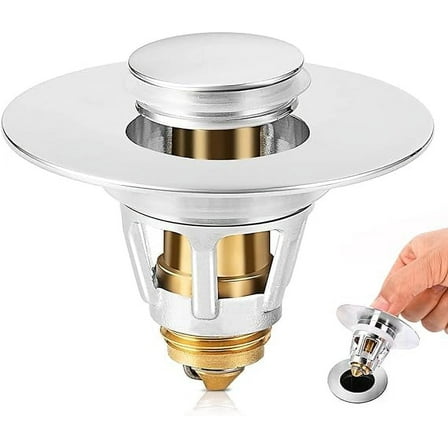 1Pcs Universal Bathroom Sink Stopper,Premium Basin Pop Up Sink Drain Strainer, Drain Stopper,Anti-Leakage and Clogging, with Hair Catcher, Made Brass, Chrome Plated